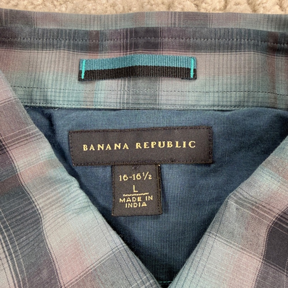 Banana Republic Button Down Shirt Men L Plaid Slim Grunge Indie Preppy Military - Picture 6 of 13